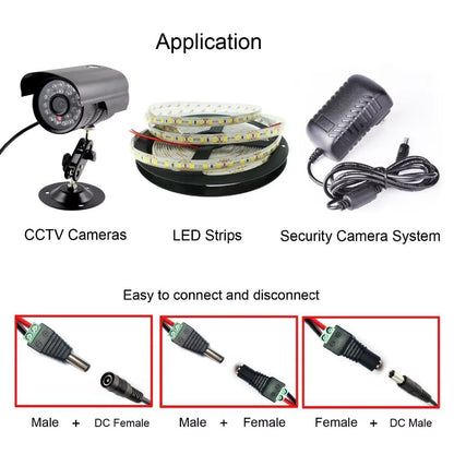 Pair 12V DC Power Male Female Plug Adapter Connector Jack for CCTV LED Light