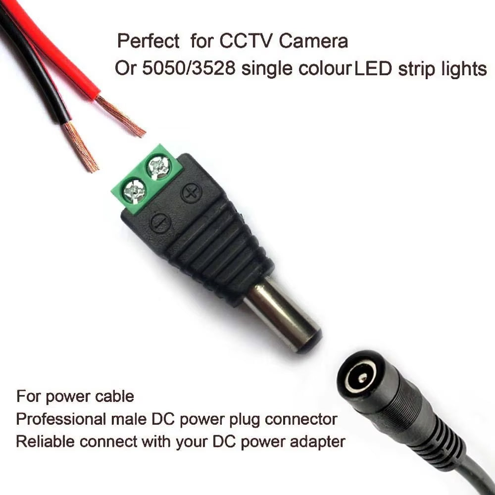 Pair 12V DC Power Male Female Plug Adapter Connector Jack for CCTV LED Light