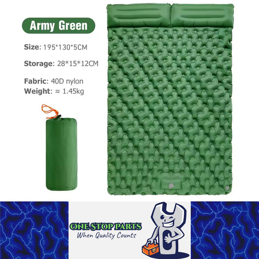 Green Outdoor DoubIe Inflatable Mattress with Pillow Sleeping Pad Camping Mat