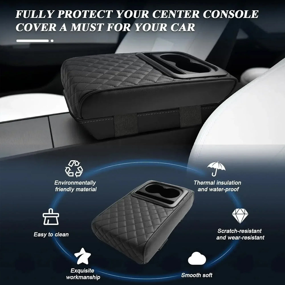 Car Armrest Box Cushion Car Center Console PU Armrest Cushion With 2 Cup Holder