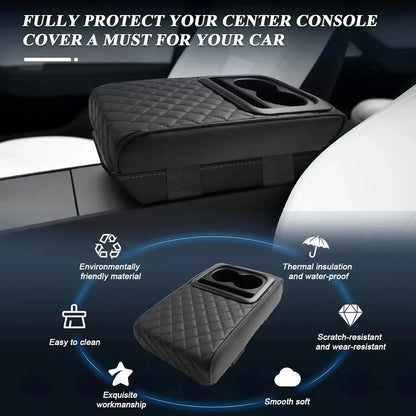Car Armrest Box Cushion Car Center Console PU Armrest Cushion With 2 Cup Holder