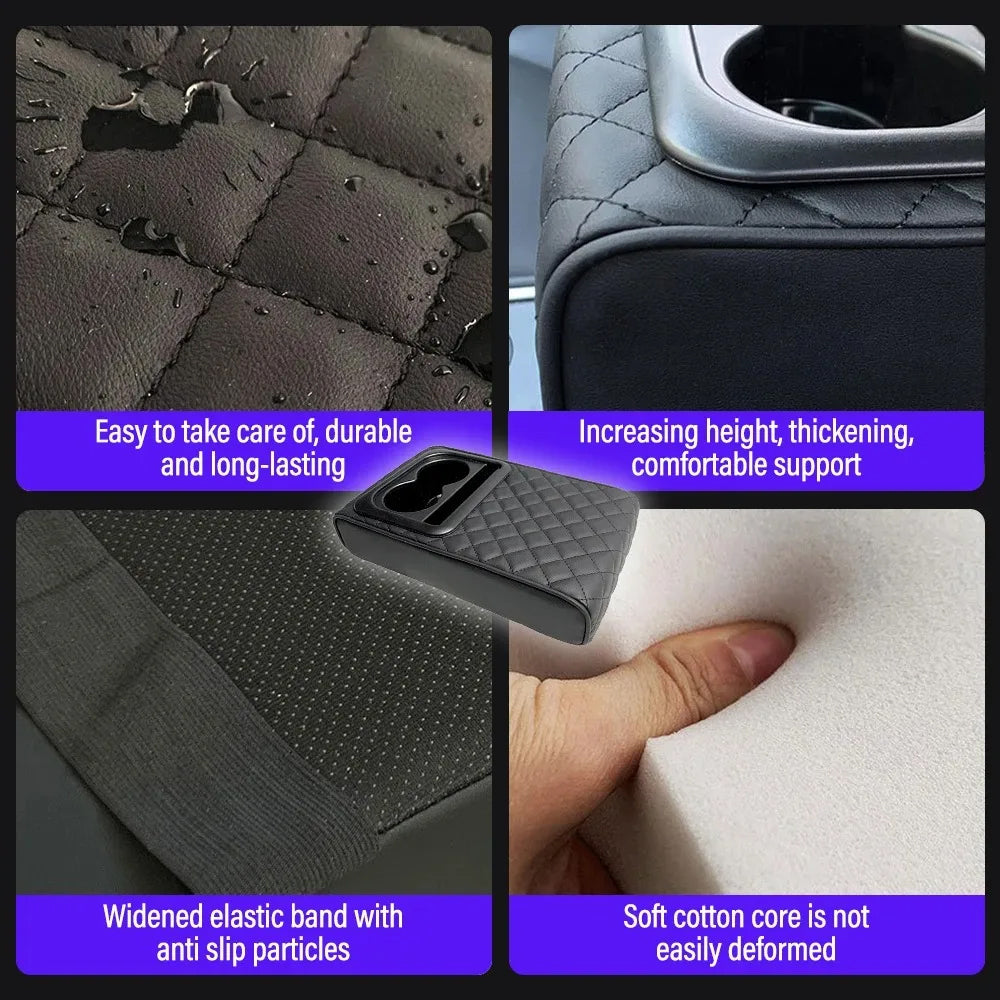 Car Armrest Box Cushion Car Center Console PU Armrest Cushion With 2 Cup Holder
