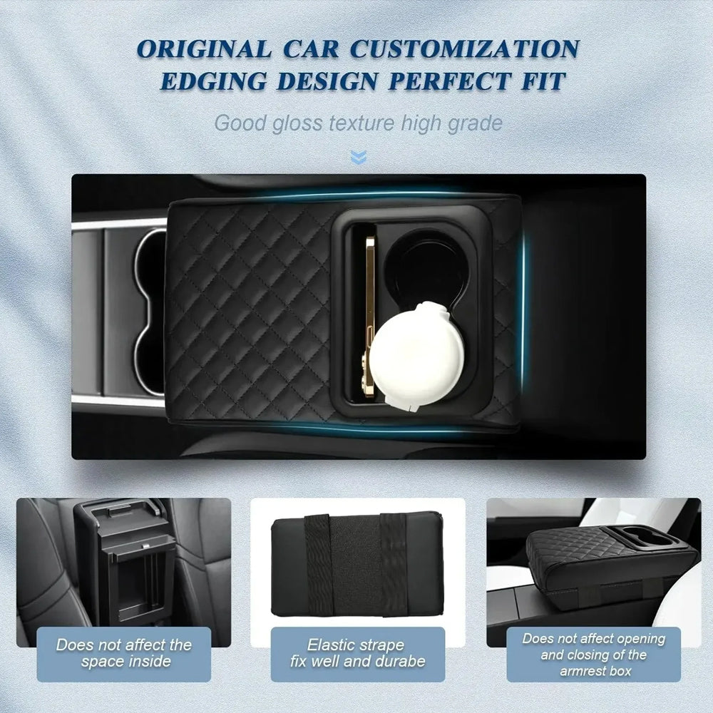 Car Armrest Box Cushion Car Center Console PU Armrest Cushion With 2 Cup Holder