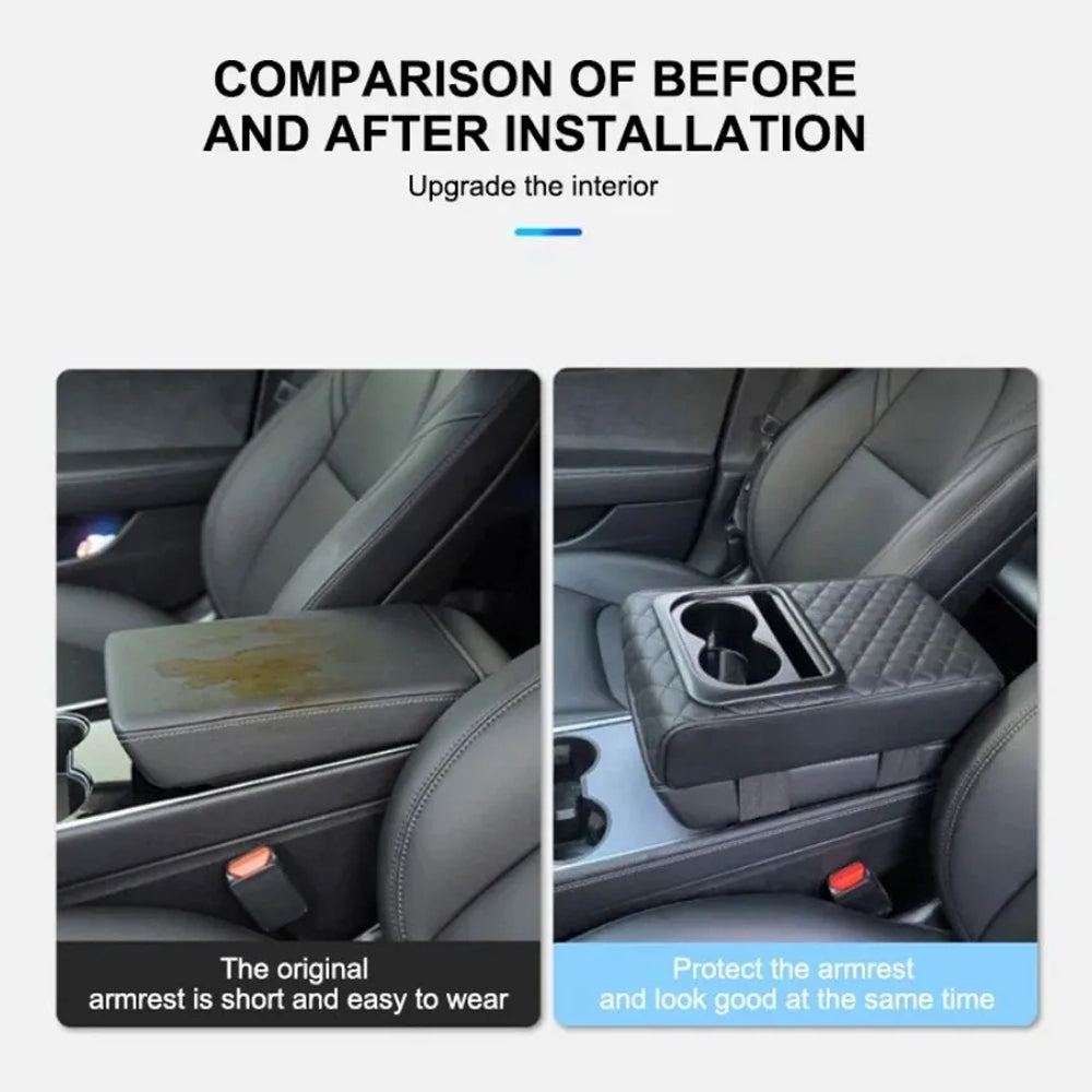 Car Armrest Box Cushion Car Center Console PU Armrest Cushion With 2 Cup Holder