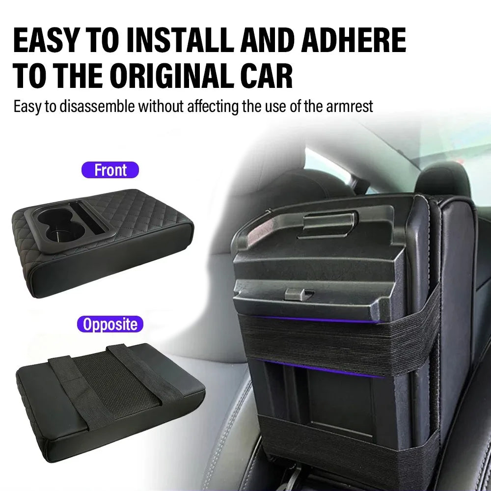 Car Armrest Box Cushion Car Center Console PU Armrest Cushion With 2 Cup Holder