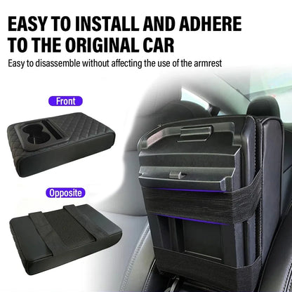 Car Armrest Box Cushion Car Center Console PU Armrest Cushion With 2 Cup Holder