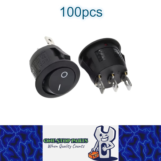 100 x Round Rocker Switch Car Boat Dashboard 3 Pin ON/OFF Power Switch Black