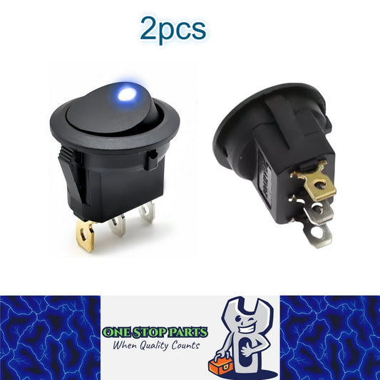 2 x Round Rocker Switch Car Boat Dashboard 3 Pin ON-OFF 12V 20A Switch Blue LED