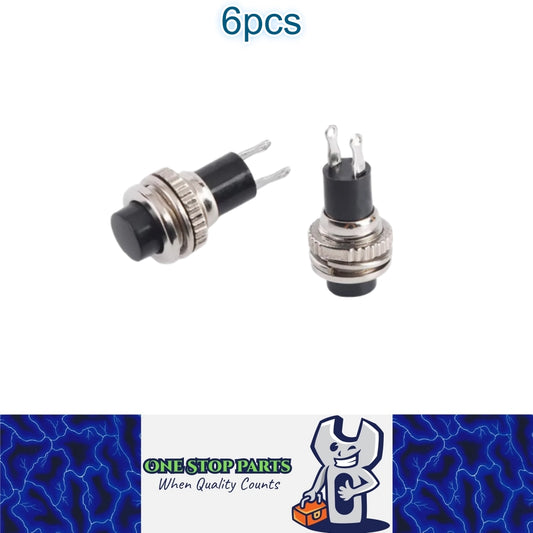 6 x Black Push Button Switches Panel Mount 10mm Momentary OFF/ON SPST Switches
