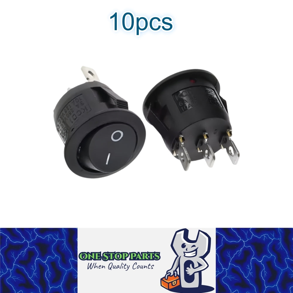 10 x Round Rocker Switch Car Boat Dashboard 3 Pin ON/OFF Power Switch Black