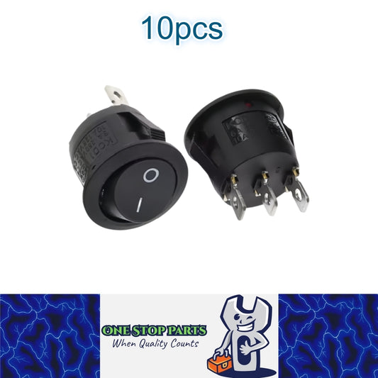 10 x Round Rocker Switch Car Boat Dashboard 3 Pin ON/OFF Power Switch Black