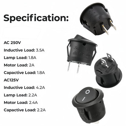 10 x Round Rocker Switch Car Boat Dashboard 2 Pin ON/OFF Power Switch Black