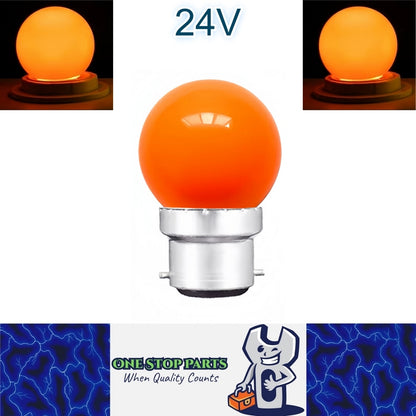 Orange 24V B22 1W LED Bubble Globe Frosted Orange Lens LED Bulb ideal for sign