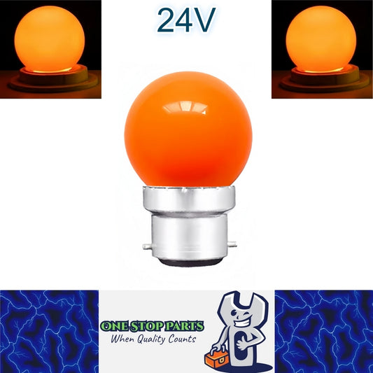 Orange 24V B22 1W LED Bubble Globe Frosted Orange Lens LED Bulb ideal for sign