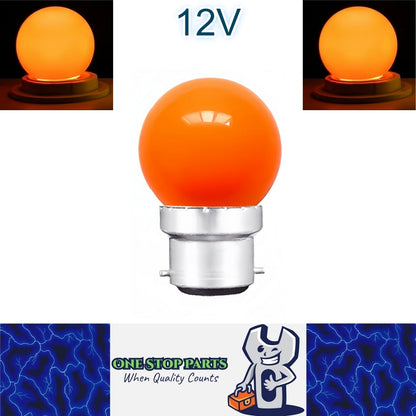 Orange 12V B22 1W LED Bubble Globe Frosted Orange Lens LED Bulb ideal for sign