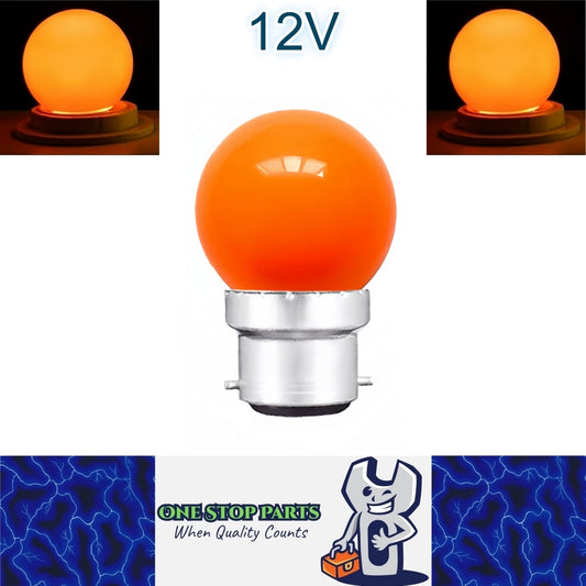Orange 12V B22 1W LED Bubble Globe Frosted Orange Lens LED Bulb ideal for sign
