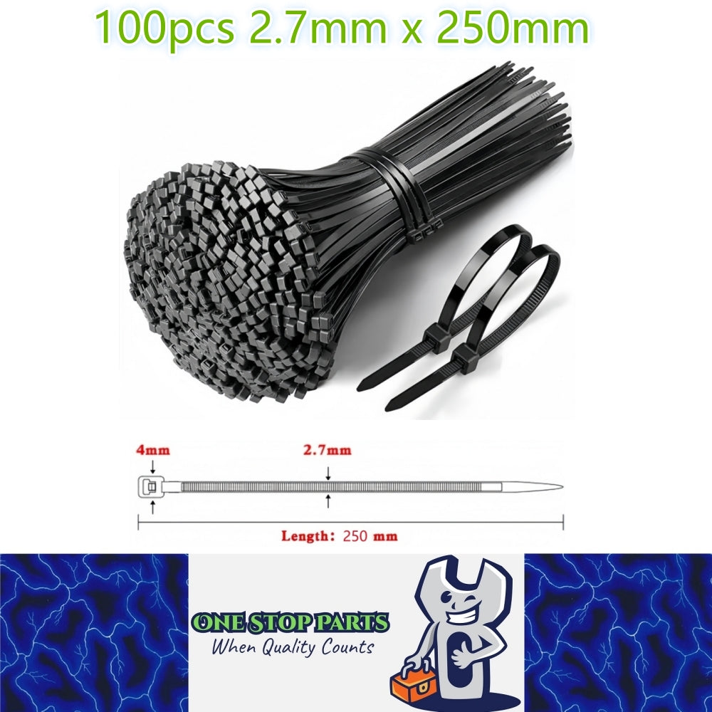 100 x 250mm Black Cable ties 2.7mm x 250mm Black Plastic Nylon Ties (100pcs)