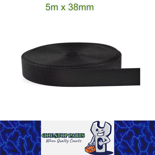 5m x 38mm Black Nylon Webbing Strap Safety Belt Knapsack Bag Leash DIY Crafting