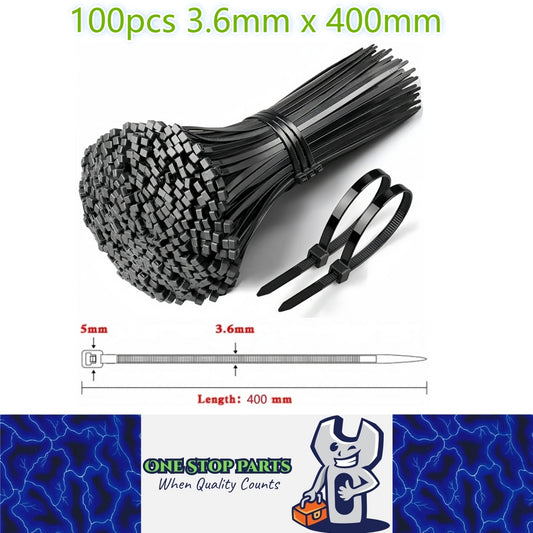 100 x 400mm Black Cable ties 3.6mm x 400mm Black Plastic Nylon Ties (100pcs)