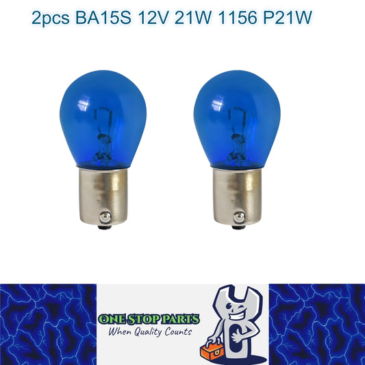 2 x BA15S 12v 21w 1156 P21W Blue Standard filament incandescent globes 2pcs