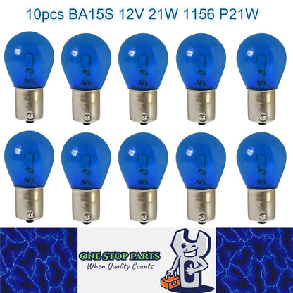 10 x BA15S 12v 21w 1156 P21W Blue Standard filament incandescent globes 10pcs