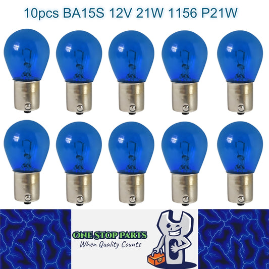 10 x BA15S 12v 21w 1156 P21W Blue Standard filament incandescent globes 10pcs