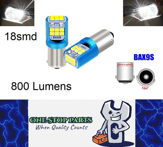 2 x Cool White BAX9S 18SMD NON POLARITY SUIT EURO INTERIOR LIGHTS (2pcs)