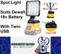 Dewalt 18v Battery spot light with twin USB outlets for charging phone 1pc