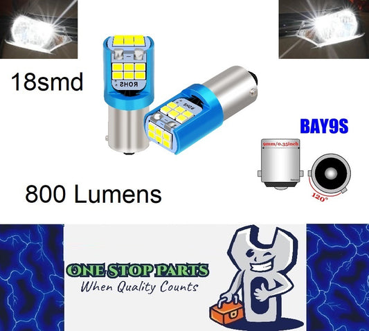 2 x Cool White BAY9S 18SMD NON POLARITY SUIT EURO INTERIOR LIGHTS (2pcs)