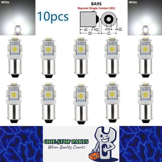 10 x  BA9S WHITE 12V 5SMD 360 DEGREE LIGHT 88LM  IDEAL FOR PARKERS OR DASH