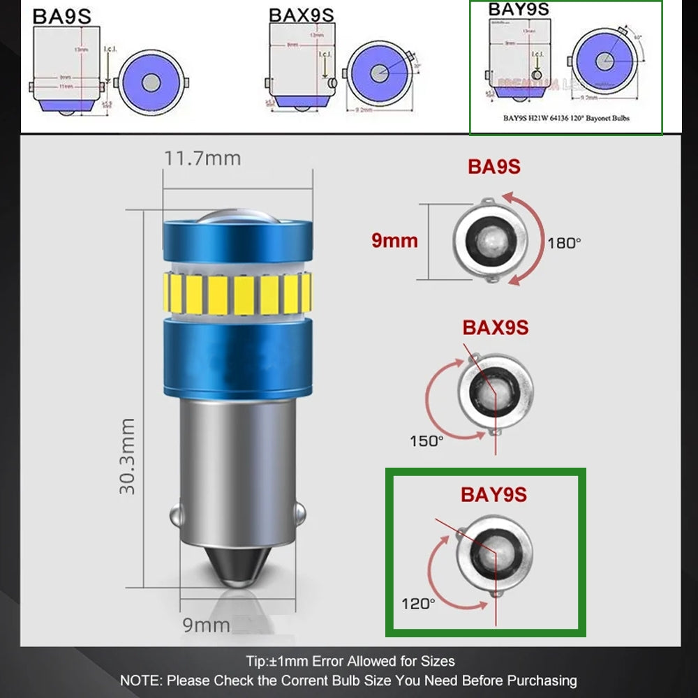 6pcs BAY9S Cool White 12V 19SMD Canbus Super Bright LED Bulbs BAY9S LED Globes