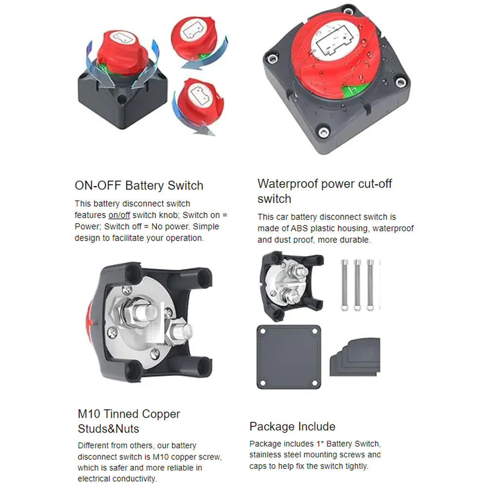 300A Battery Disconnect Switch 12V-48V RV Car Boat Marine Battery Cut Off Switch
