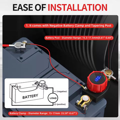 250A Top Post Battery Disconnect Switch 12-48V with LED Voltmeter Cut Off Switch