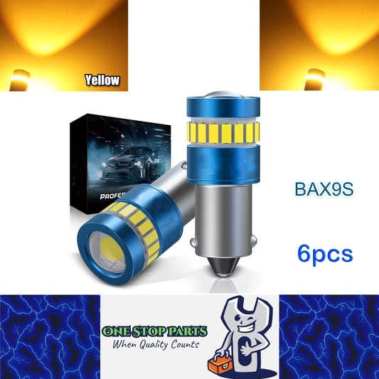 6pcs BAX9S Yellow 12V 19SMD Canbus Super Bright LED Bulbs BAX9S LED Globes