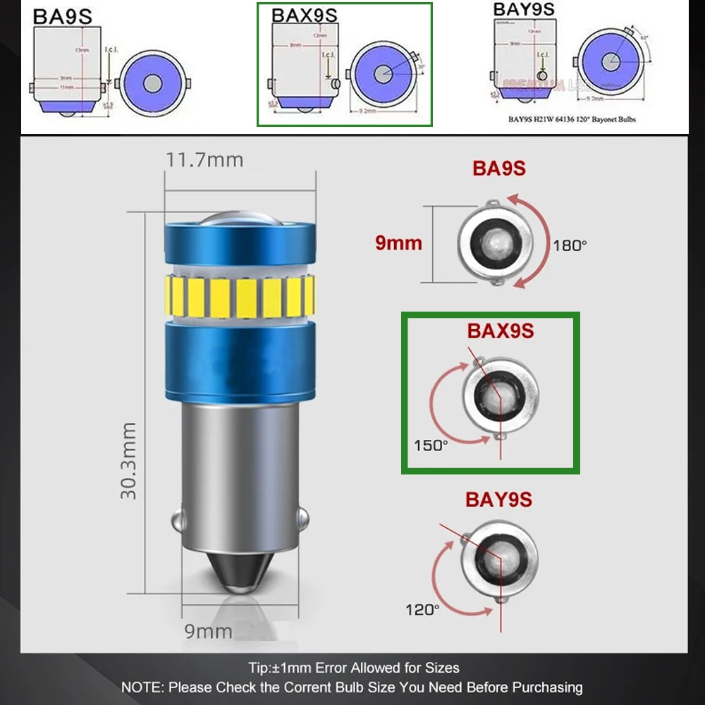 2pcs BAX9S Ice Blue 12V 19SMD Canbus Super Bright LED Bulbs BAX9S LED Globes