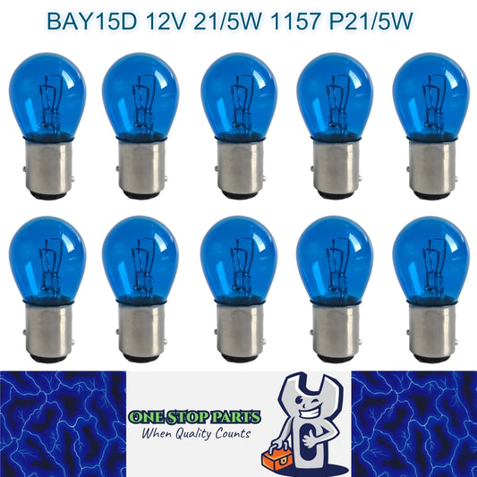 10 x BAY15D 12v 21/5w 1157 P21/5W Blue Coated Twin filament incandescent globes