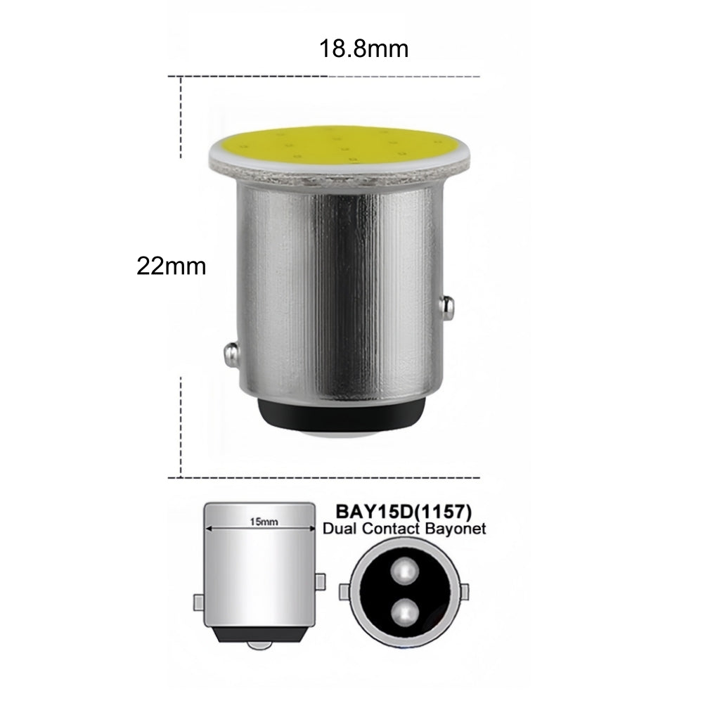 20 x Stop/Tail Yellow BAY15D 1157 12V COB Style Yellow Flat Face LEDs (20pcs)