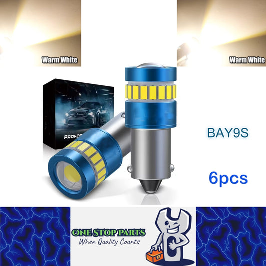 6pcs BAY9S Warm White 12V 19SMD Canbus Super Bright LED Bulbs BAY9S LED Globes