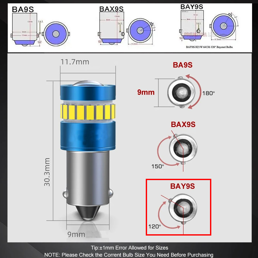 2pcs BAY9S Warm White 12V 19SMD Canbus Super Bright LED Bulbs BAY9S LED Globes