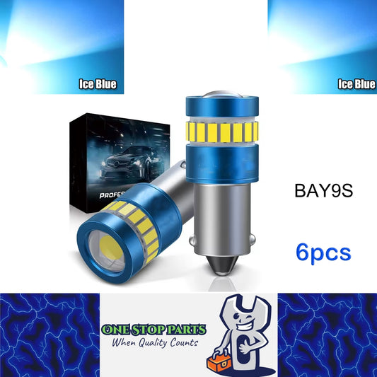 6pcs BAY9S Ice Blue 12V 19SMD Canbus Super Bright LED Bulbs BAY9S LED Globes
