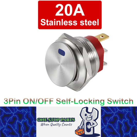 Blue LED 22mm Metal Push Button Switch 12V 20A 3Pin ON/OFF Self-Locking Switch