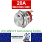 Blue LED 22mm Metal Push Button Switch 12V 20A 3Pin ON/OFF Self-Locking Switch