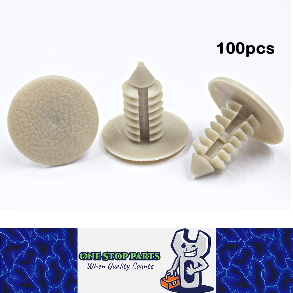 100 x 9mm Beige Plastic Body Rivets Fasteners Suits 8mm Hole with 20mm ...