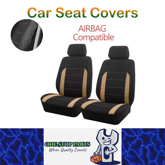 2 Seats Beige Car Seat Covers Universal Size Fit For Most Car SUV Truck Van