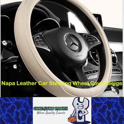 Napa Leather Car Steering Wheel Cover Universal 38cm Non-slip Breathable Beige