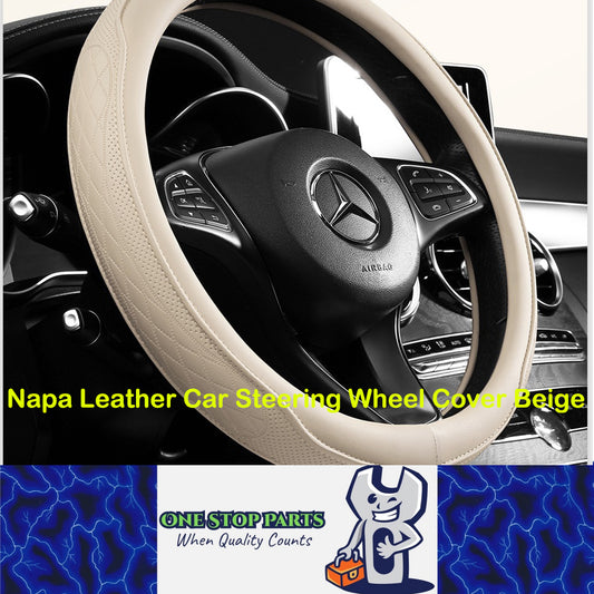 Napa Leather Car Steering Wheel Cover Universal 38cm Non-slip Breathable Beige