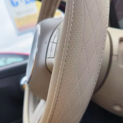 Napa Leather Car Steering Wheel Cover Universal 38cm Non-slip Breathable Beige