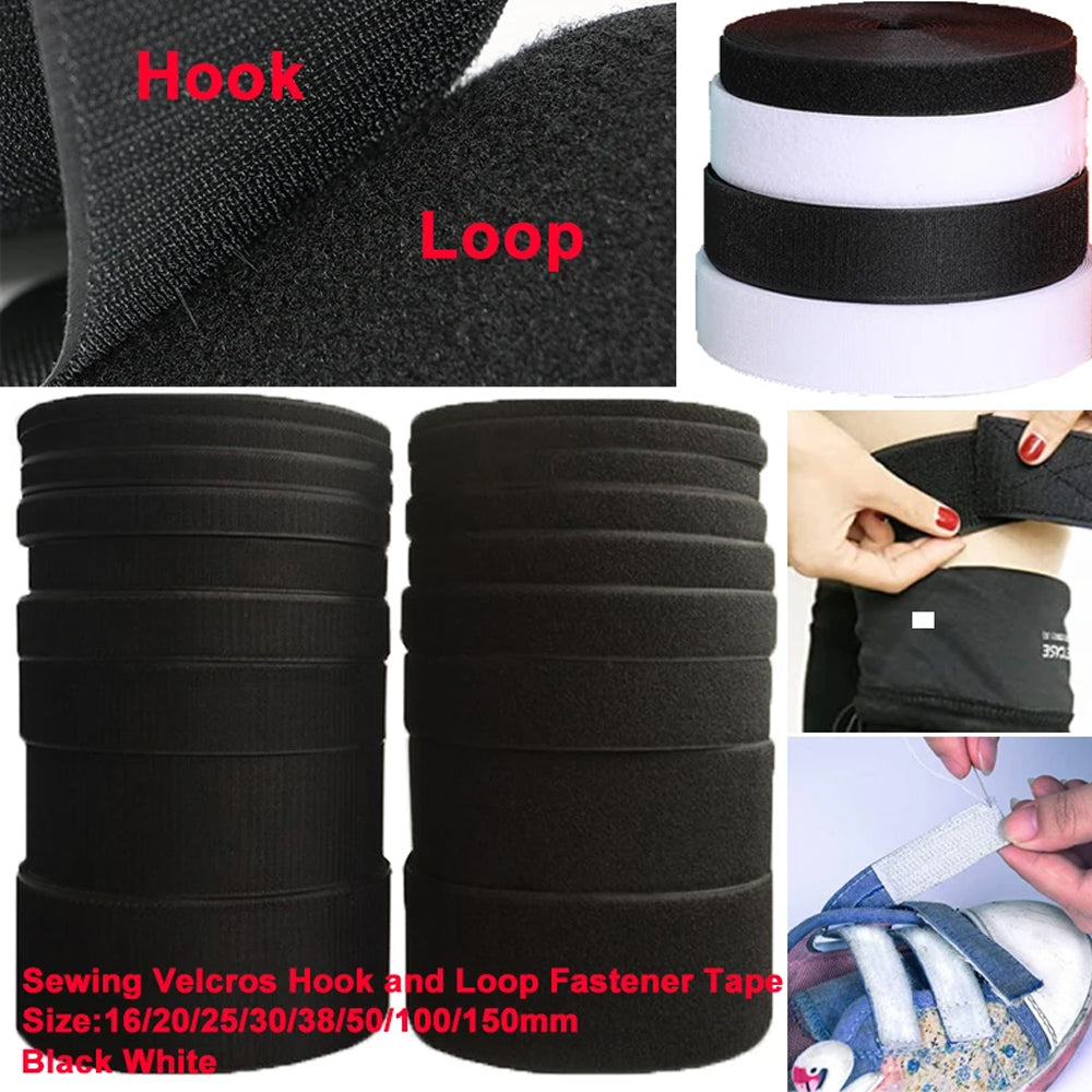 Pair White 5M x 100mm Non-Adhesive Hook and Loop Tape Sewing Fastener Magic Tape