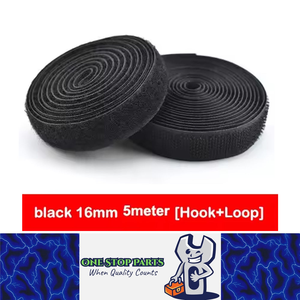 Pair Black 5M x 16mm Non-Adhesive Hook and Loop Tape Sewing Fastener Magic Tape