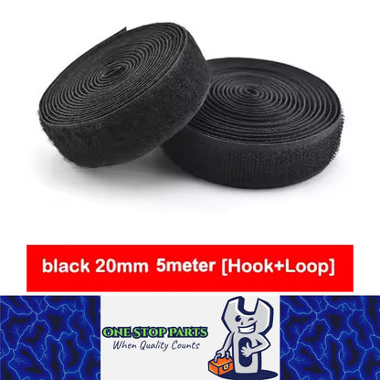 Pair Black 5M x 20mm Non-Adhesive Hook and Loop Tape Sewing Fastener Magic Tape